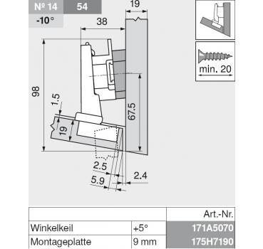 CLIP top Winkelscharnier -15° III, max. aufschlagend, ohne Feder, Topf: Schrauben