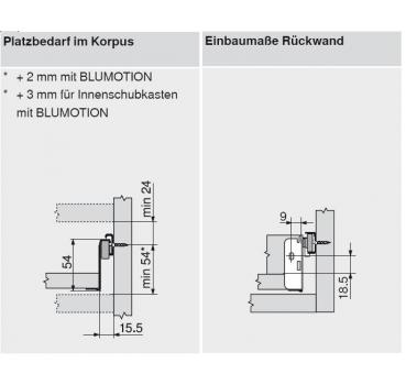 blum METABOX Stahlzarge N = 54 mm, Teilauszug, 25 kg, NL=500 mm, Schraubversion