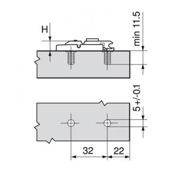 CLIP Montageplatte, gerade (22/32 mm), 3 mm, Zink, EXPANDO, HV: Exzenter