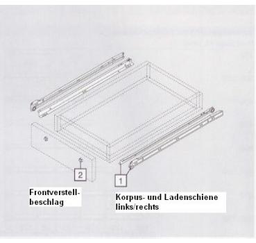 Rollschubführung Teilauszug, 25 kg, NL=650 mm