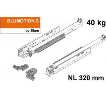MOVENTO mit BLUMOTION S, Vollauszug für Holzschubkasten, 40 kg, NL=320mm, mit Kupplungen, für TIP-ON-Blumotion, 760H3200S