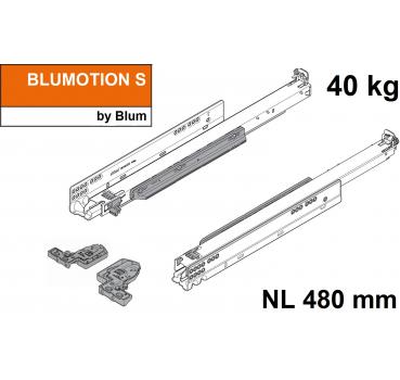 MOVENTO mit BLUMOTION S, Vollauszug für Holzschubkasten, 40 kg, NL=480mm, mit Kupplungen, für TIP-ON-Blumotion, 760H4800S