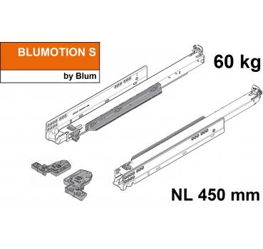 MOVENTO mit BLUMOTION S, Vollauszug für Holzschubkasten, 60 kg, NL=450mm, mit Kupplungen, für TIP-ON-Blumotion, 766H4500S