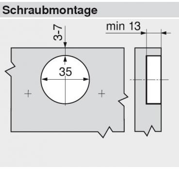 CLIP top BLUMOTION Stollenscharnier 83°, 3 mm gekröpft, Topf: Schrauben