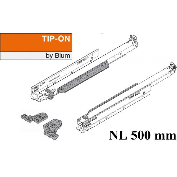 MOVENTO mit TIP-ON, Vollauszug für Holzschubkasten, 40 kg, NL=500mm, mit Kupplungen