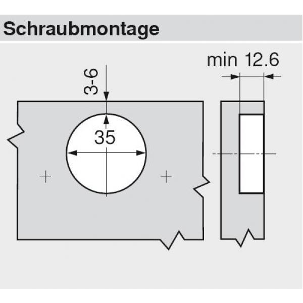 CLIP top Winkelscharnier -15° III, max. aufschlagend, ohne Feder, Topf: Schrauben