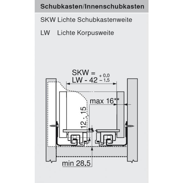 MOVENTO mit BLUMOTION S, Vollauszug für Holzschubkasten, 40 kg, NL=450mm, mit Kupplungen, für TIP-ON-Blumotion, 760H4500S