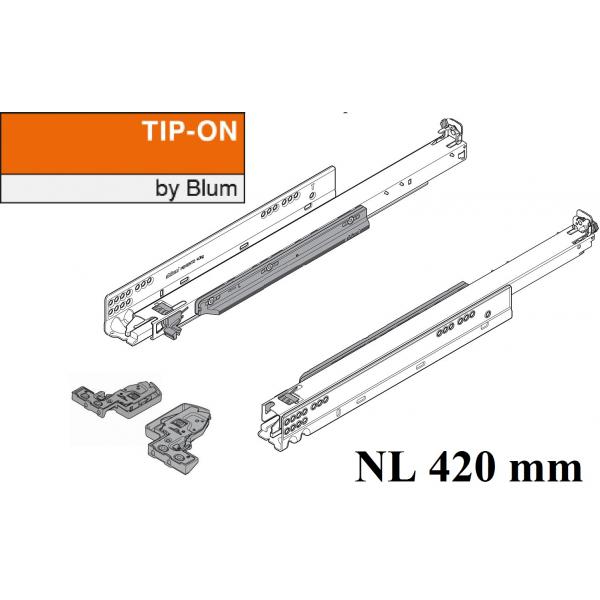 MOVENTO mit TIP-ON, Vollauszug für Holzschubkasten, 40 kg, NL=420mm, mit Kupplungen