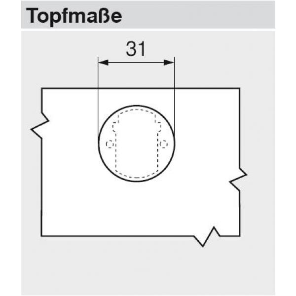 CLIP top Winkelscharnier für Glastüren 45° II, aufschlagend, mit Feder, Topf: Schrauben