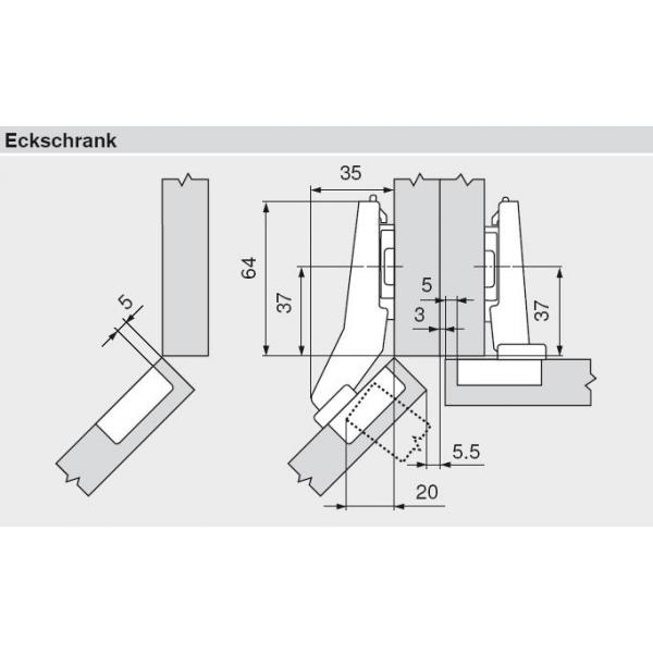 CLIP top BLUMOTION Winkelscharnier 45° I, halbaufschlagend, Topf: INSERTA