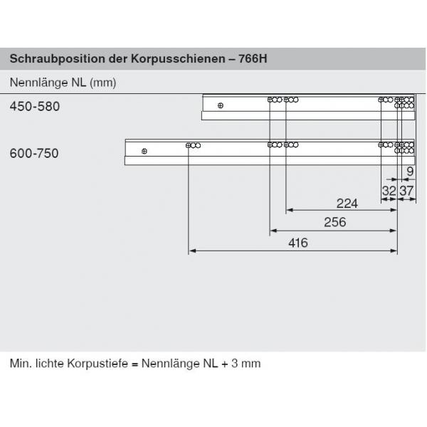 MOVENTO mit TIP-ON, Vollauszug für Holzschubkasten, 60 kg, NL= 600mm, mit Kupplungen