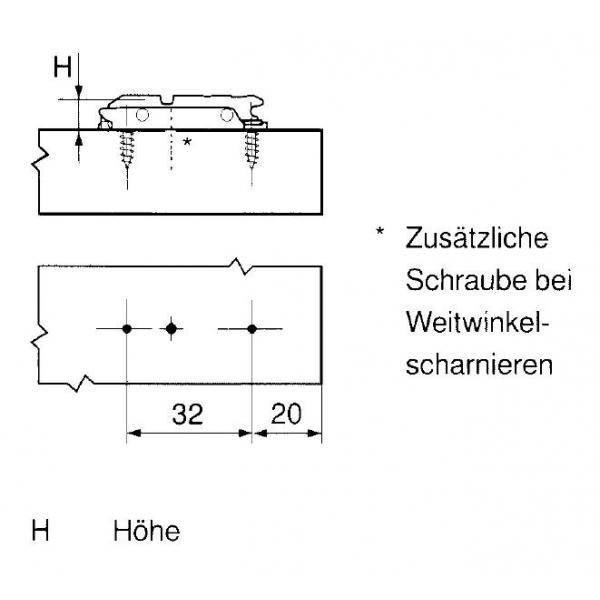 CLIP Montageplatte, gerade (20/32 mm), 3 mm, Stahl, Spax-Schrauben, HV: Exzenter, Onyxschwarz