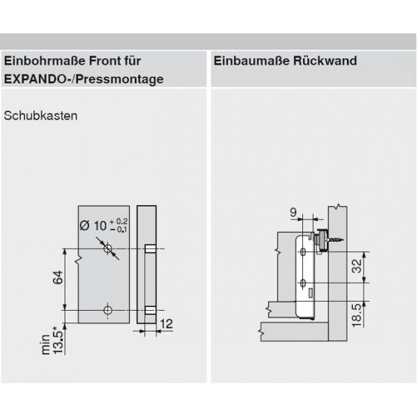 blum METABOX Stahlzarge M = 86 mm, Teilauszug, 25 kg, NL=270 mm, Schraubversion