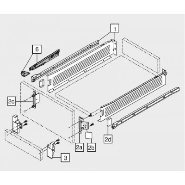 Frontbefestigung links/rechts für Innenschubkasten für blum METABOX Höhe M = 86 mm