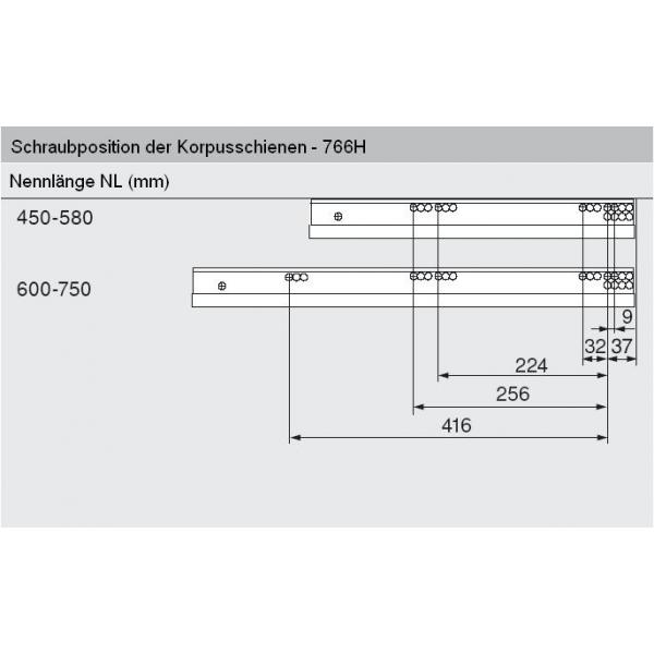 MOVENTO mit TIP-ON, Vollauszug für Holzschubkasten, 40 kg, NL=320mm, mit Kupplungen