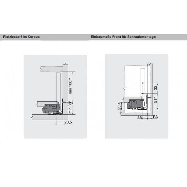 blum LEGRABOX pure Zarge K=128,3mm, NL=450 mm, Inox