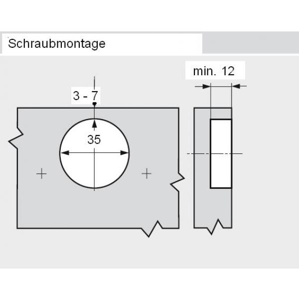 CLIP top Profiltürscharnier 95°, 9,5mm gekröpft, mit Feder, Topf: Schrauben