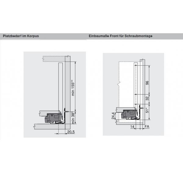 blum LEGRABOX pure Zarge C=176,8mm, NL=550 mm, oriongrau matt