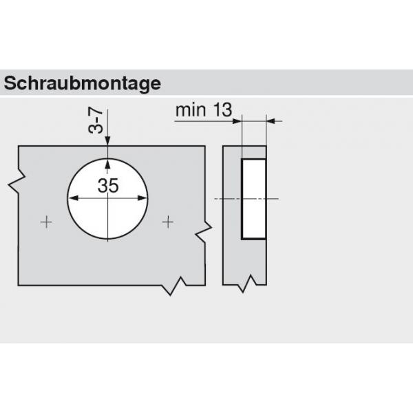 CLIP top BLUMOTION Profiltürscharnier 95°, Innenanschlag, Topf: Schrauben