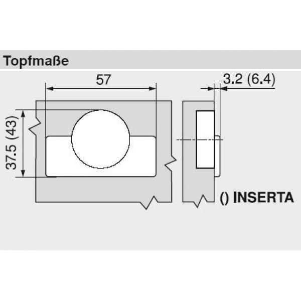 CLIP top Standardscharnier 110°, hochgekröpft, ohne Feder, Topf: INSERTA