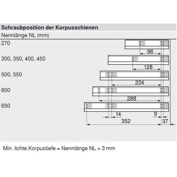 TANDEM Teilauszug 30 kg, NL=400 mm mit Kupplungen, für TIP-ON