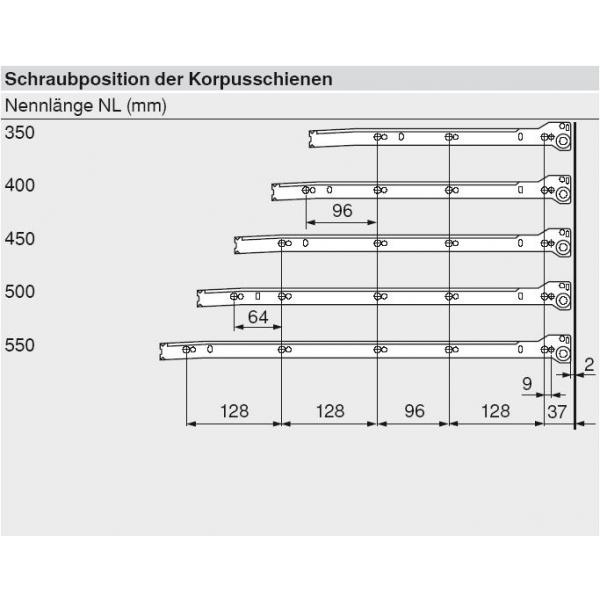 blum METABOX Stahlzarge H = 150mm, Teilauszug, 25 kg, NL=350 mm, Schraubversion