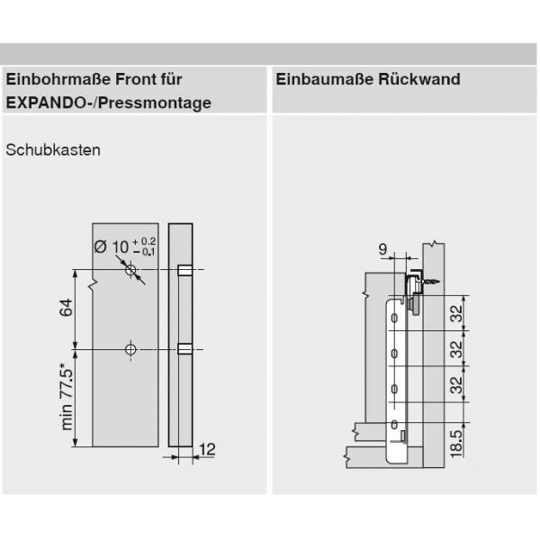 blum METABOX Stahlzarge H = 150mm, Teilauszug, 25 kg, NL=350 mm, Schraubversion