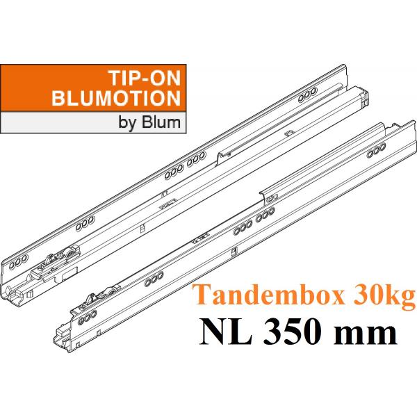 TANDEMBOX TIP-ON Blumotion Korpusschiene Vollauszug, 30 kg, NL= 350mm, li/re