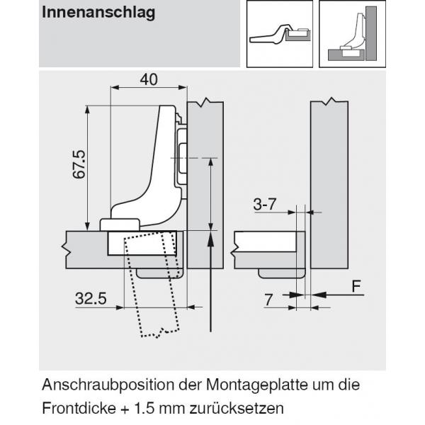 CLIP top BLUMOTION Profiltürscharnier 95°, Innenanschlag, Topf: INSERTA