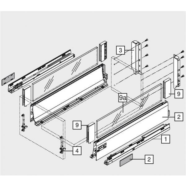 TANDEMBOX Intivo Einschubelement - Seite, NL=270-650mm, Glas klar