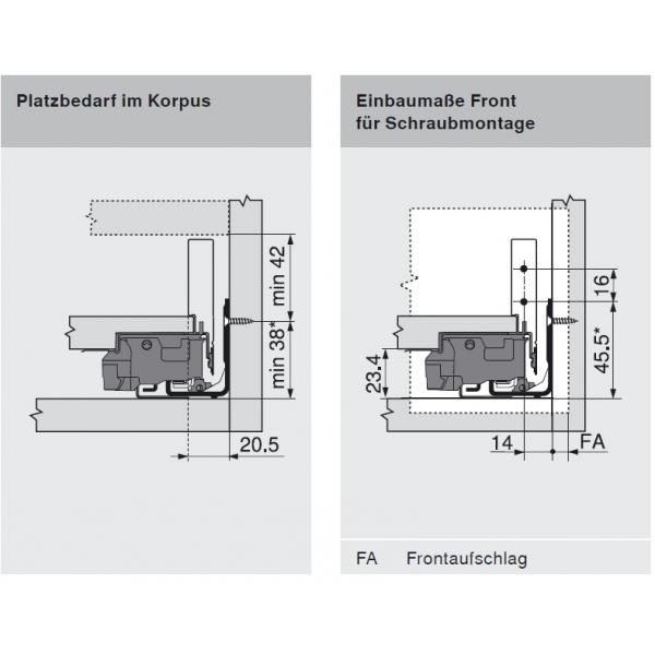 blum LEGRABOX pure Zarge N=66,3mm, NL=500 mm, oriongrau matt