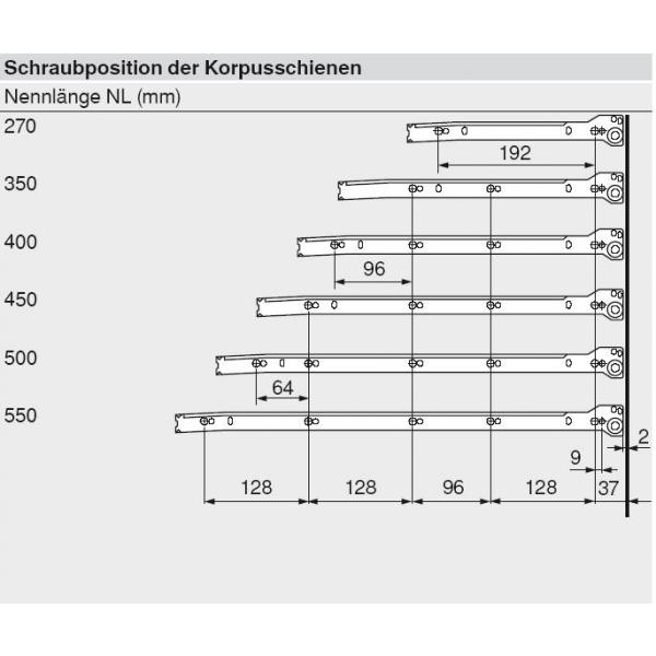 blum METABOX Stahlzarge M = 86 mm, Teilauszug, 25 kg, NL=450 mm, Schraubversion