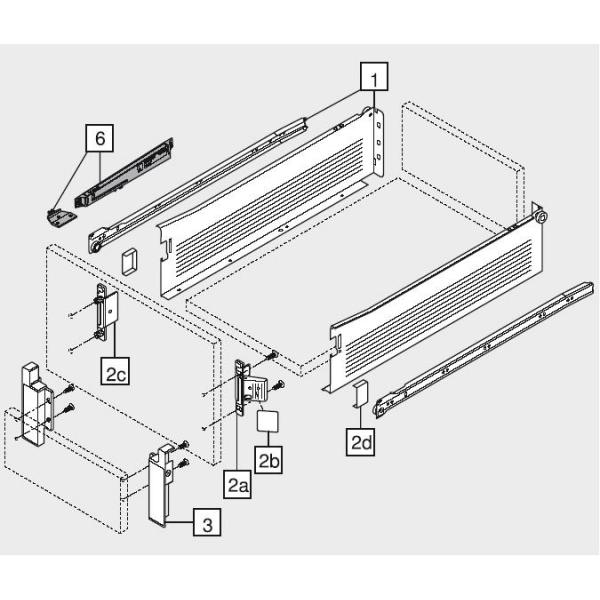 Frontbefestigung links/rechts für Innenschubkasten für blum METABOX Höhe K = 118 mm