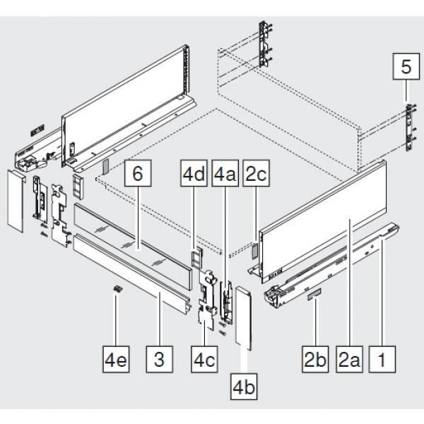 LEGRABOX Vorderstück mit Nut für Innenauszug mit Einschubelement, KB=1200 mm, zum Ablängen, SW/OG/PS/TS/ELN2