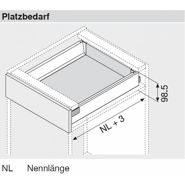 TANDEMBOX antaro Zarge M=83mm, NL=550mm, RAL 9006 weißaluminium 378M5502SA