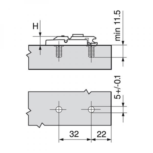 CLIP Montageplatte, gerade (22/32 mm), 0 mm, Zink, EXPANDO, HV: Exzenter