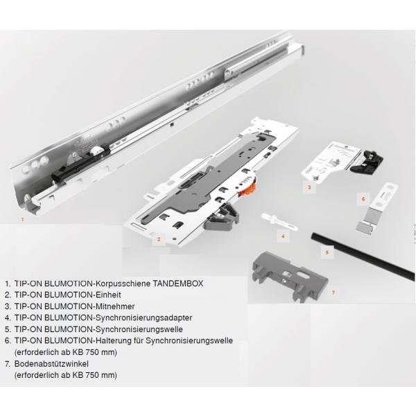 TANDEMBOX TIP-ON Blumotion Korpusschiene Vollauszug, 65 kg, NL= 450mm, li/re