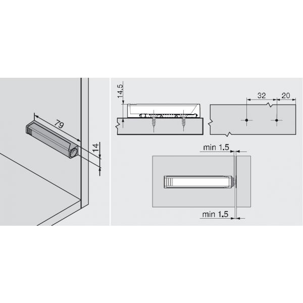 TIP ON für Türen:Adapterplatte gerade, zum Anschrauben, Langversion (20/32mm) platingrau