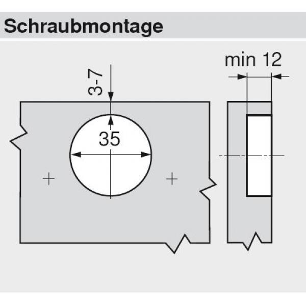 CLIP top Winkelscharnier +20° II, aufschlagend, ohne Feder, Topf: Schrauben