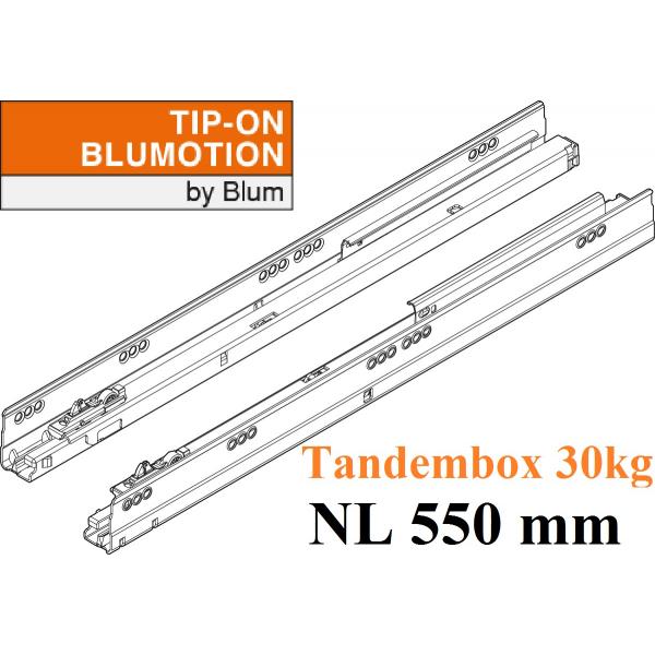 TANDEMBOX TIP-ON Blumotion Korpusschiene Vollauszug, 30 kg, NL= 550mm, li/re
