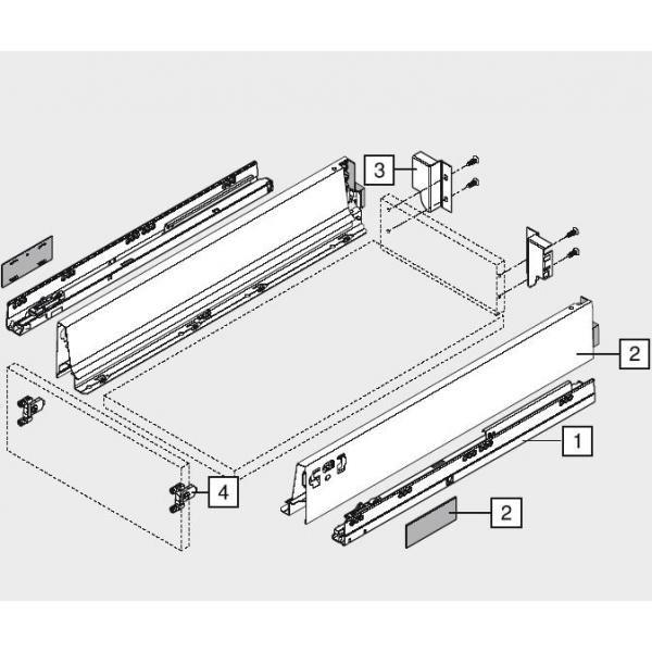 TANDEMBOX antaro Zarge M=83mm, NL=600mm, RAL 9006 weißaluminium 378M6002SA