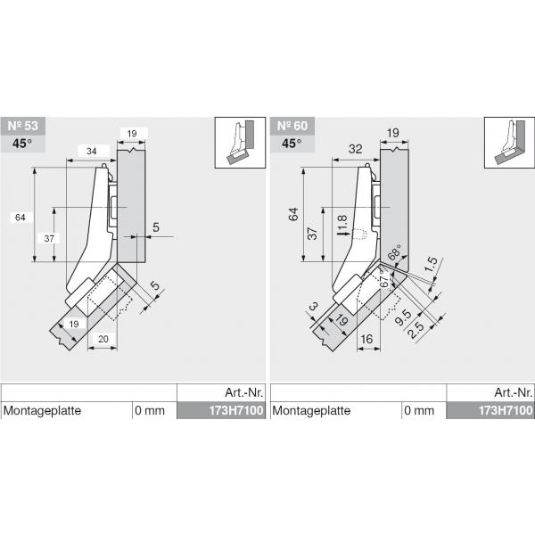 CLIP top BLUMOTION Winkelscharnier 45° I, halbaufschlagend, Topf: Schrauben