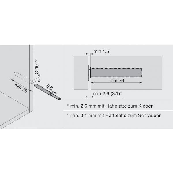 TIP-ON für Türen Langversion, ab Höhe 130cm, inkl. Haftplatten, Auslöseweg 1,5mm, seidenweiss