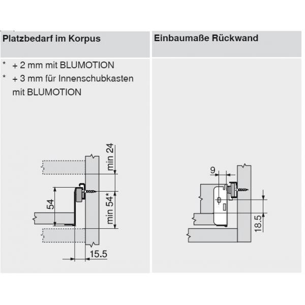 blum METABOX Stahlzarge N = 54 mm, Teilauszug, 25 kg, NL=400 mm, Schraubversion