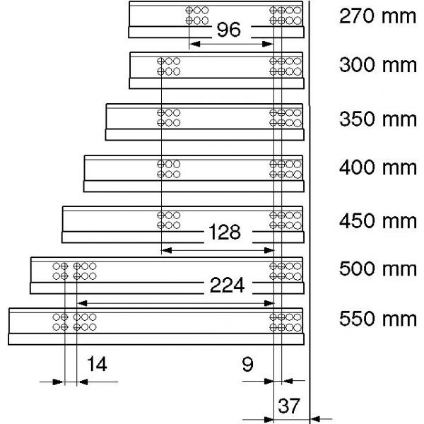 TANDEM BLUMOTION Teilauszug, 30 kg, NL=500 mm mit Kupplungen