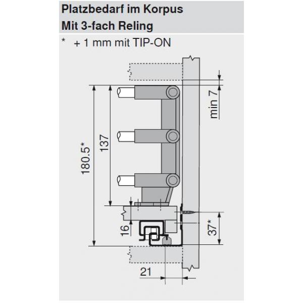 TANDEM/MOVENTO Tablareckstütze für drei Relingstangen