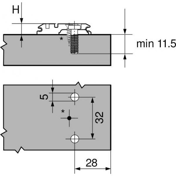 CLIP Montageplatte, kreuz (28/32 mm), 3 mm, Stahl, vormontierte Systemschrauben, HV: Langloch