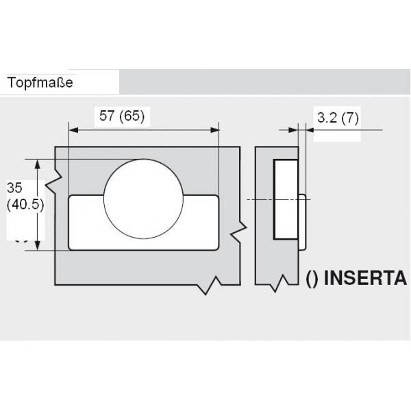 CLIP top Profiltürscharnier 95°, 9,5mm gekröpft, mit Feder, Topf: INSERTA