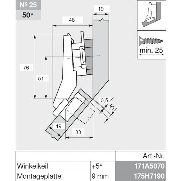 CLIP top BLUMOTION Winkelscharnier 45° I, halbaufschlagend, Topf: Schrauben