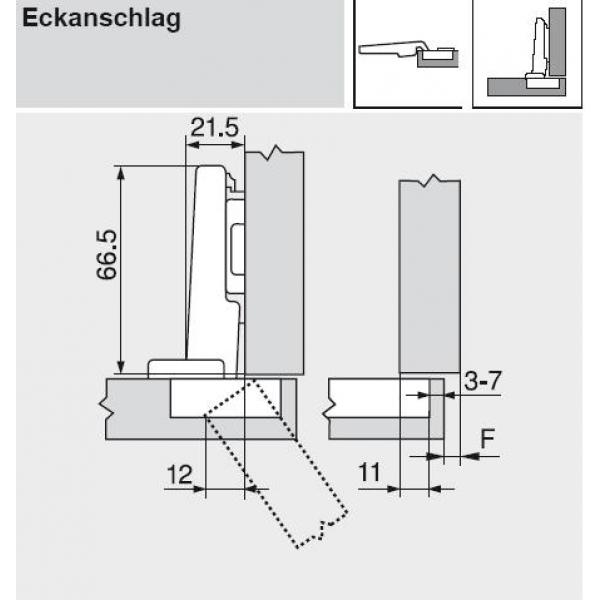 CLIP top BLUMOTION Standardscharnier 110°, gerade, mit Feder, Topf: Einpressen